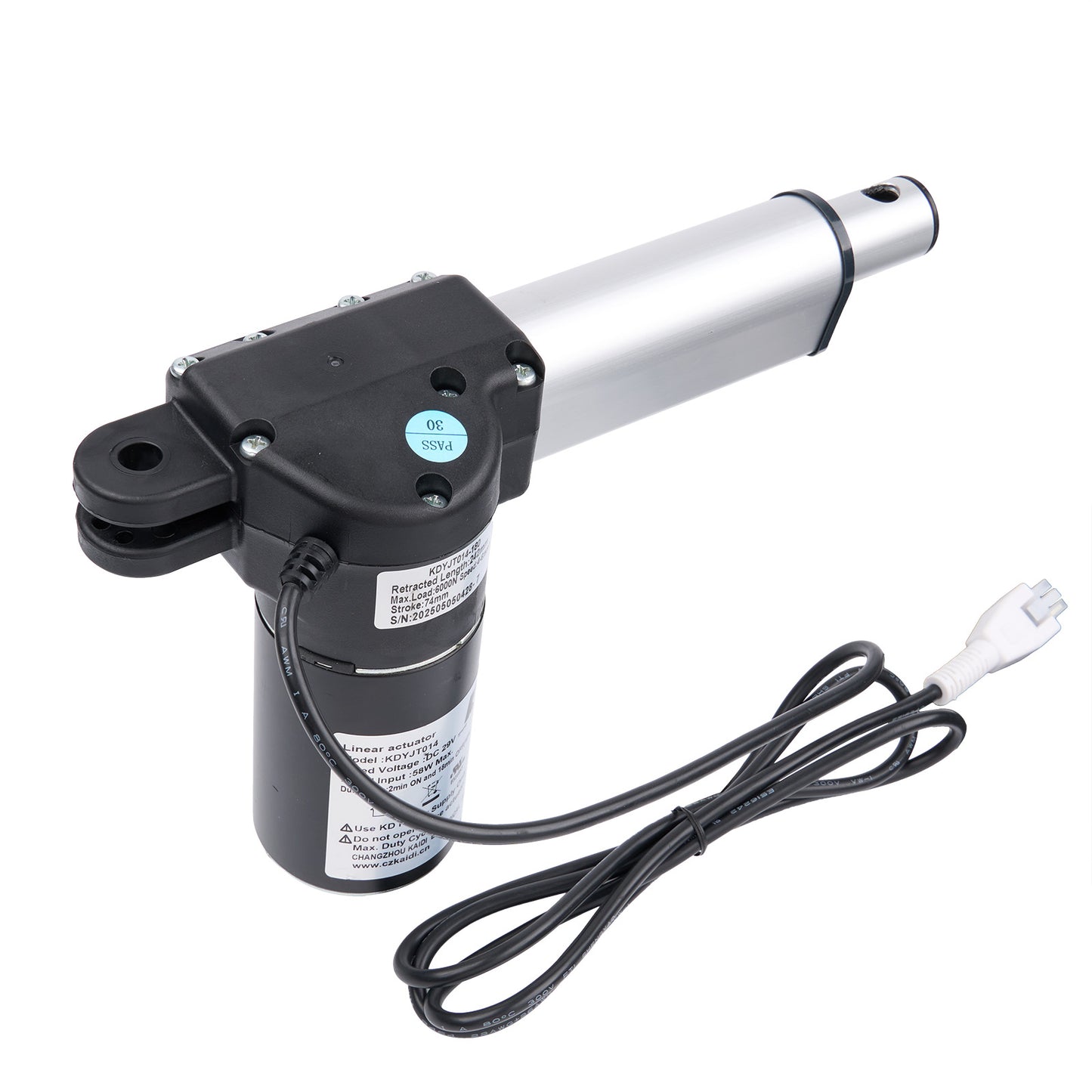 Electric actuator with cable on a white background