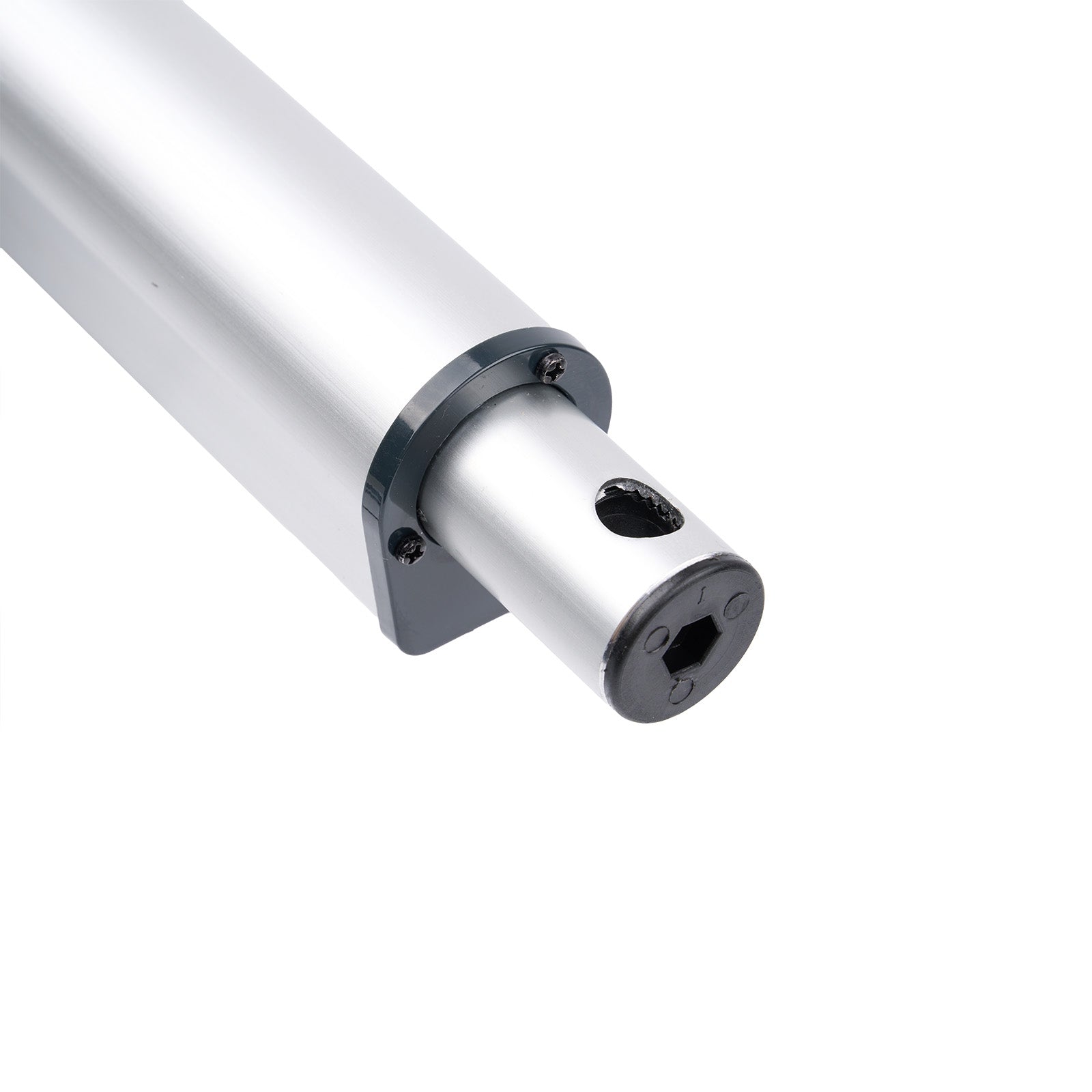 Metallic cylindrical component on a white background