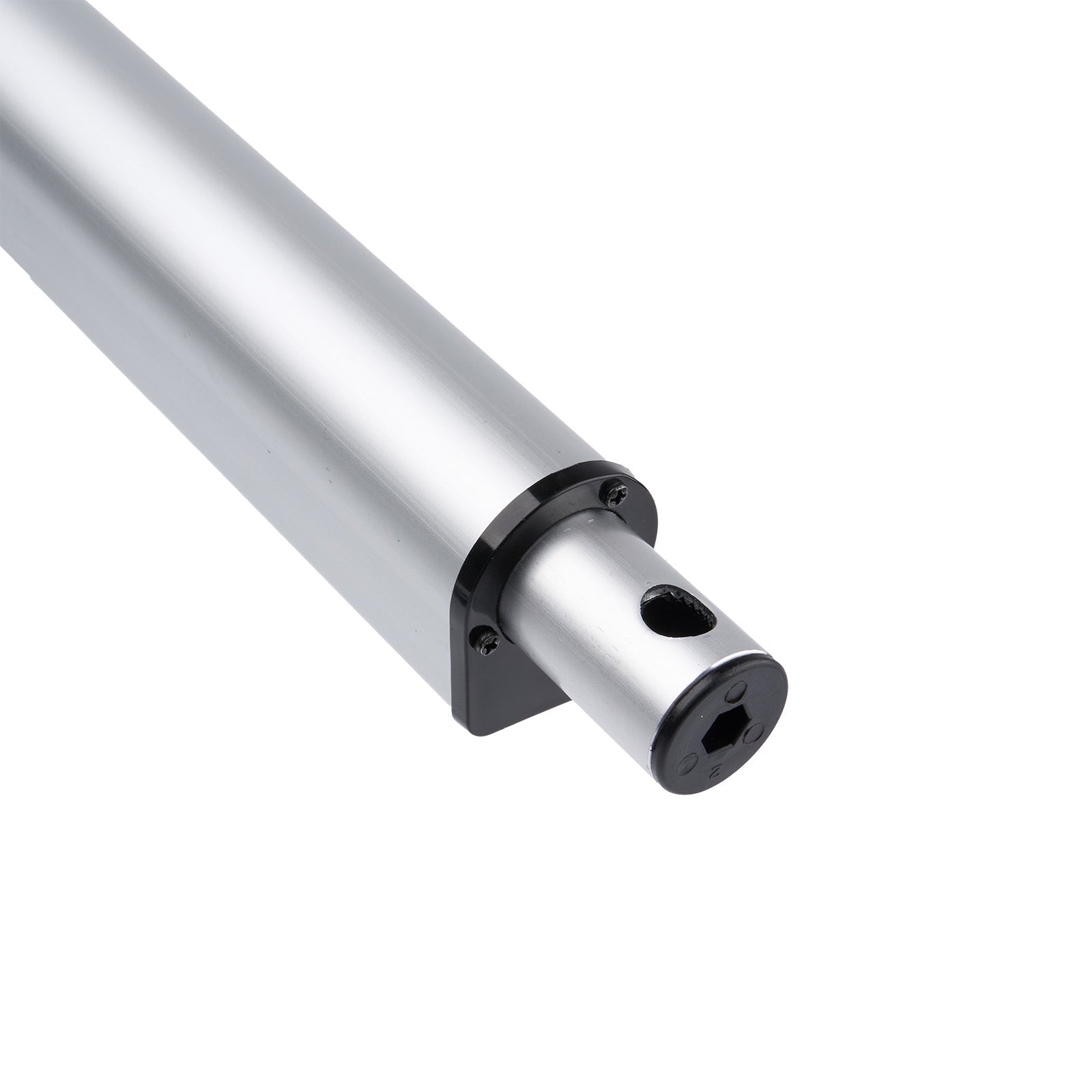 Metal cylindrical component with threaded end on a white background