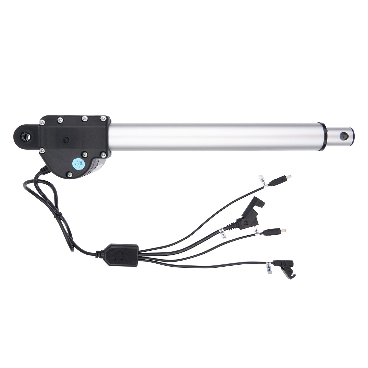 Linear actuator with wiring on a white background