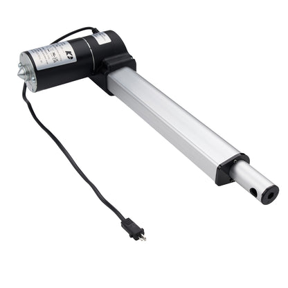 Linear actuator with black and white design on a white background