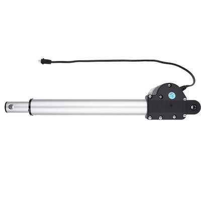 Linear actuator with a black cable on a white background