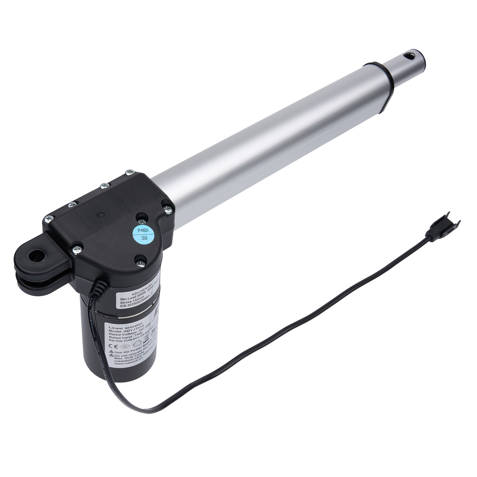 Linear actuator with cable on a white background