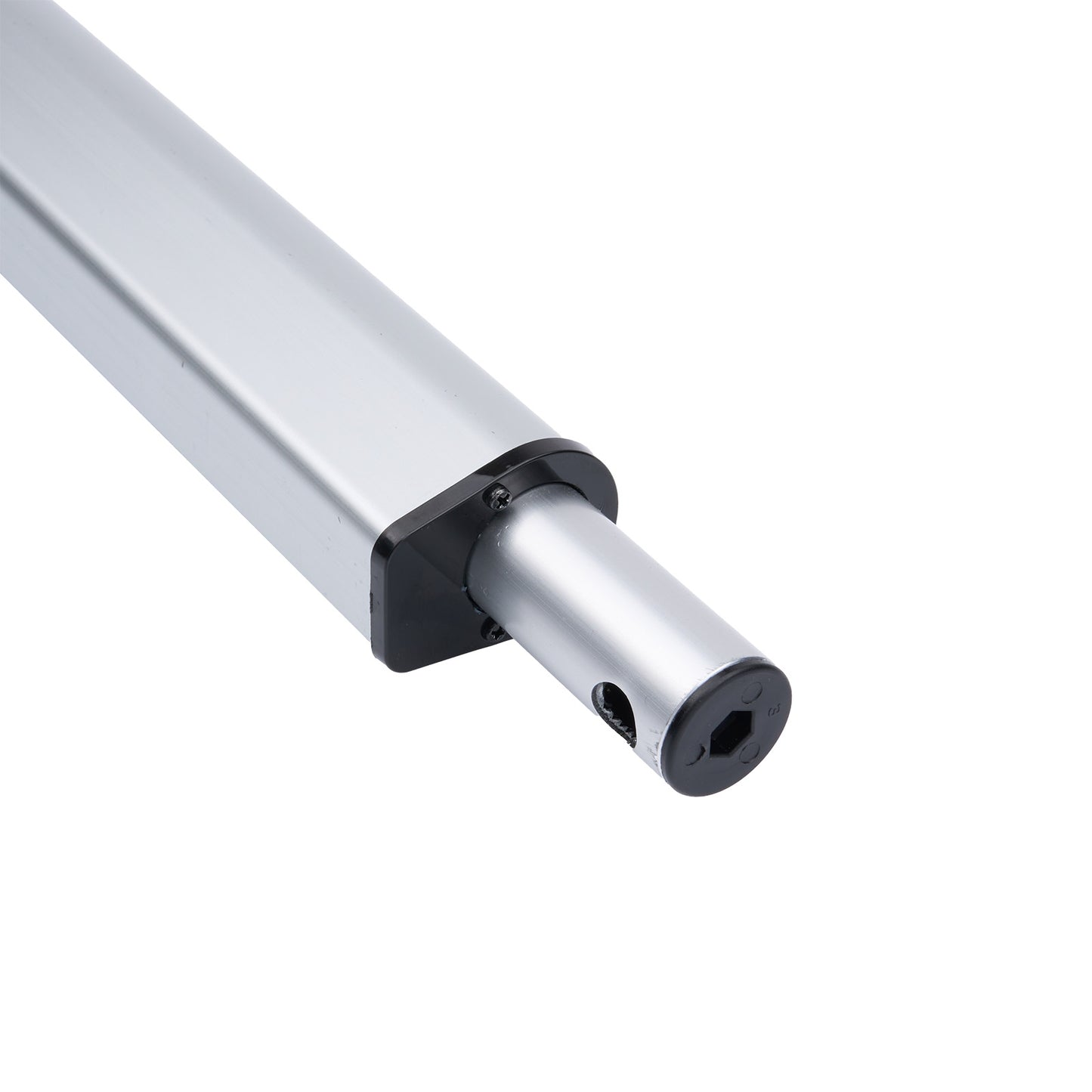 Metallic cylindrical object with a hexagonal head on a white background