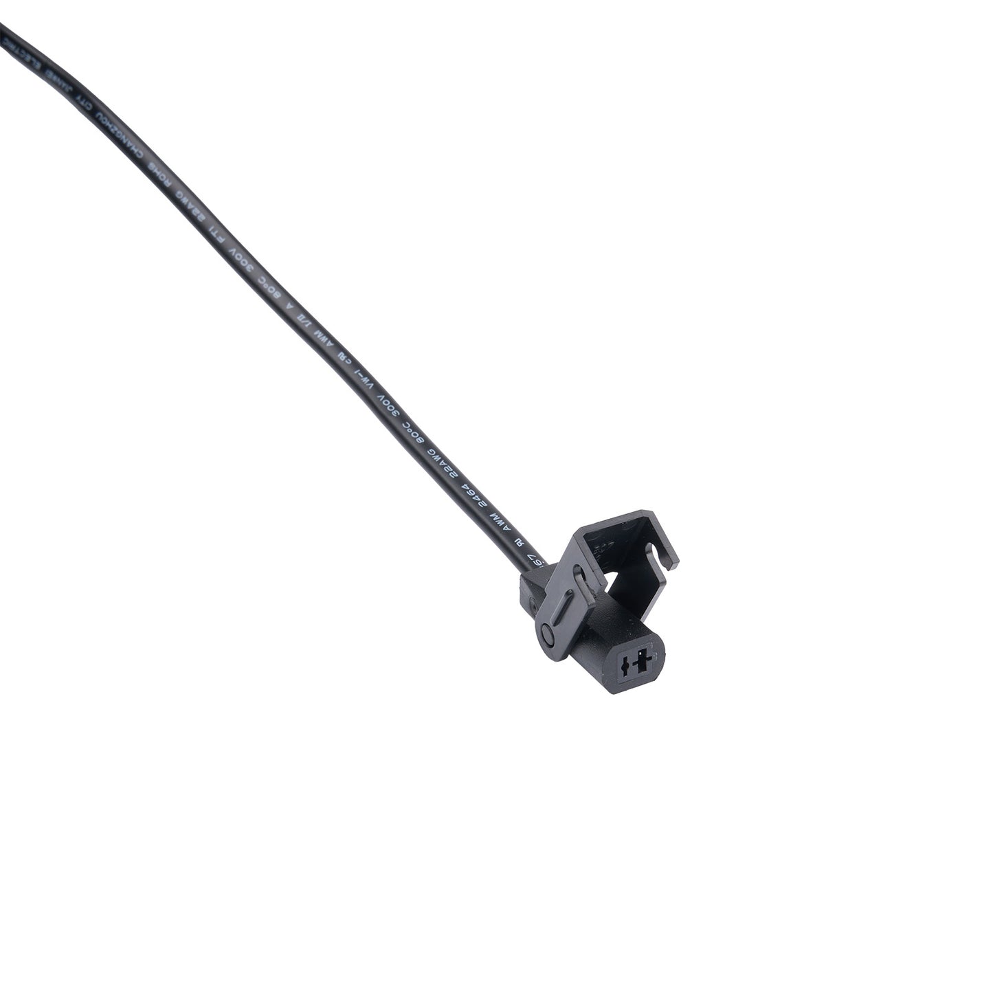 Black cable with a connector on a white background