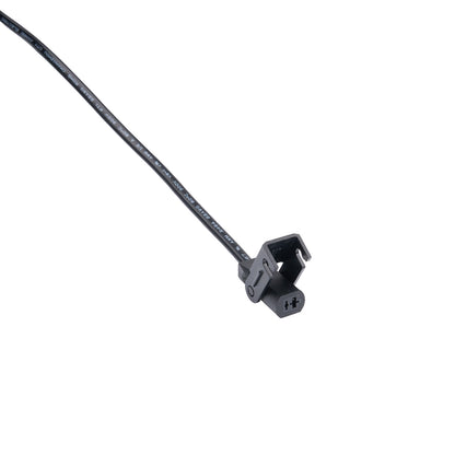 Black cable with a connector on a white background