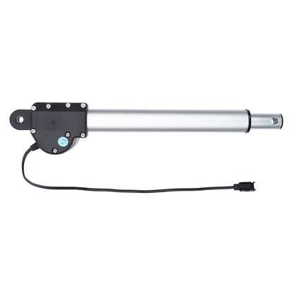 Linear actuator with black housing and cable on a white background
