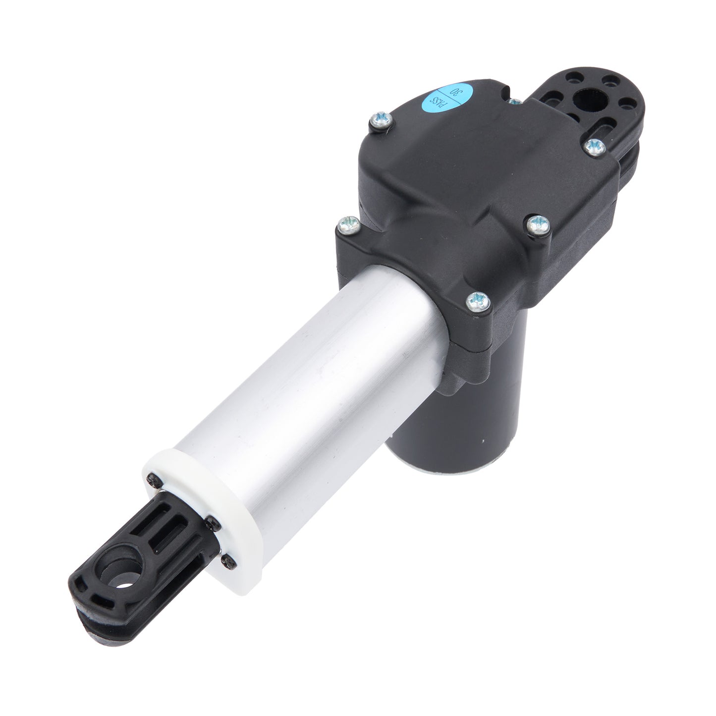 Mechanical component with black and silver design on a white background