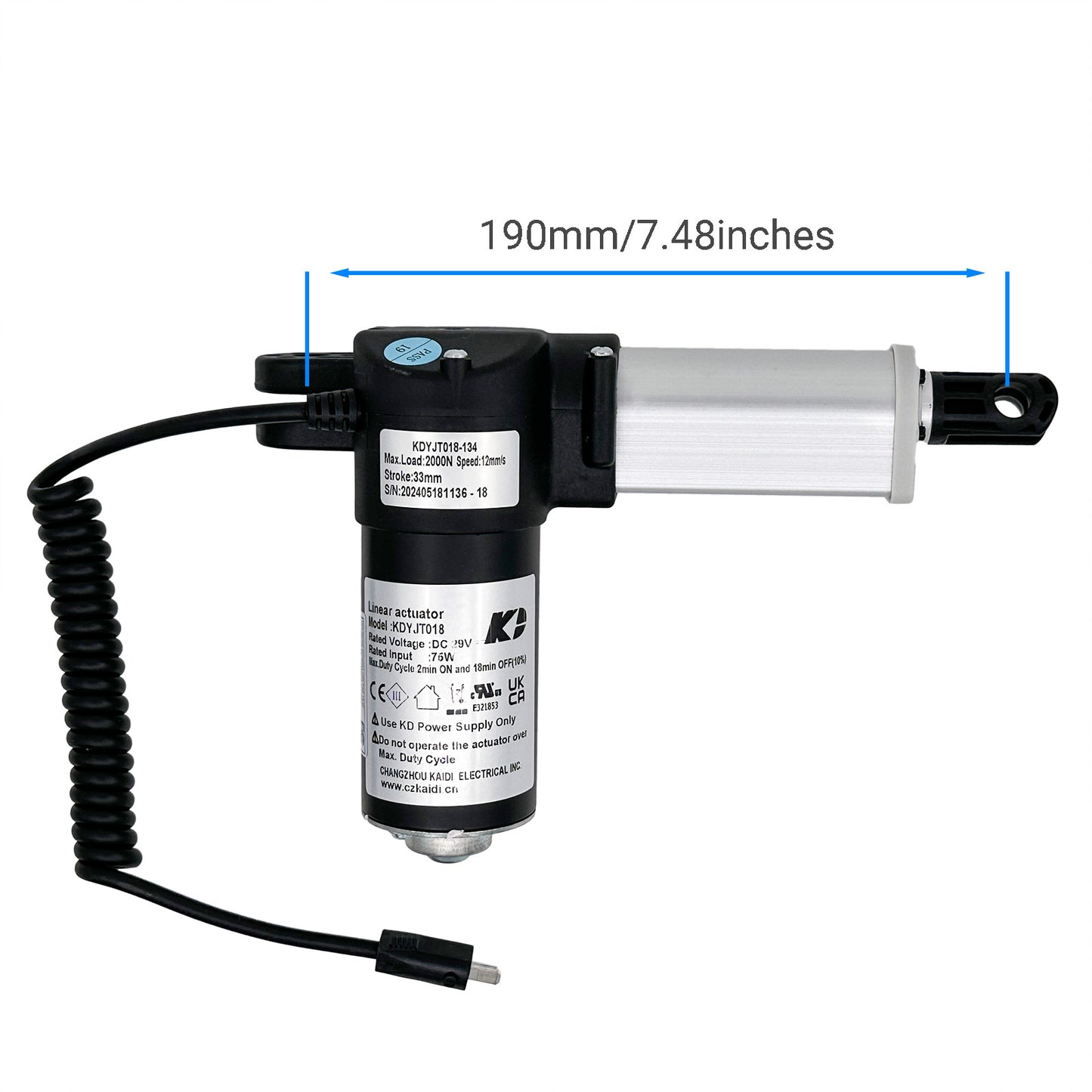 KAIDI KDYJT018-134 Linear Actuator for Recliner/Lift Chair