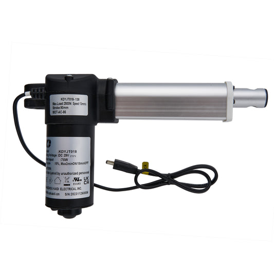 A black and silver linear actuator with a 2-pin male plug, designed for use in power recliner or lift chair mechanisms.