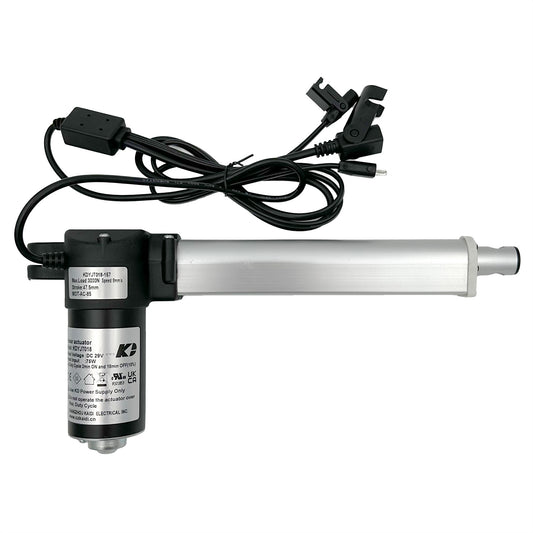 A KAIDI linear actuator with silver/gray body, attached to three cables and plugs, designed for use in recliner or lift chairs.