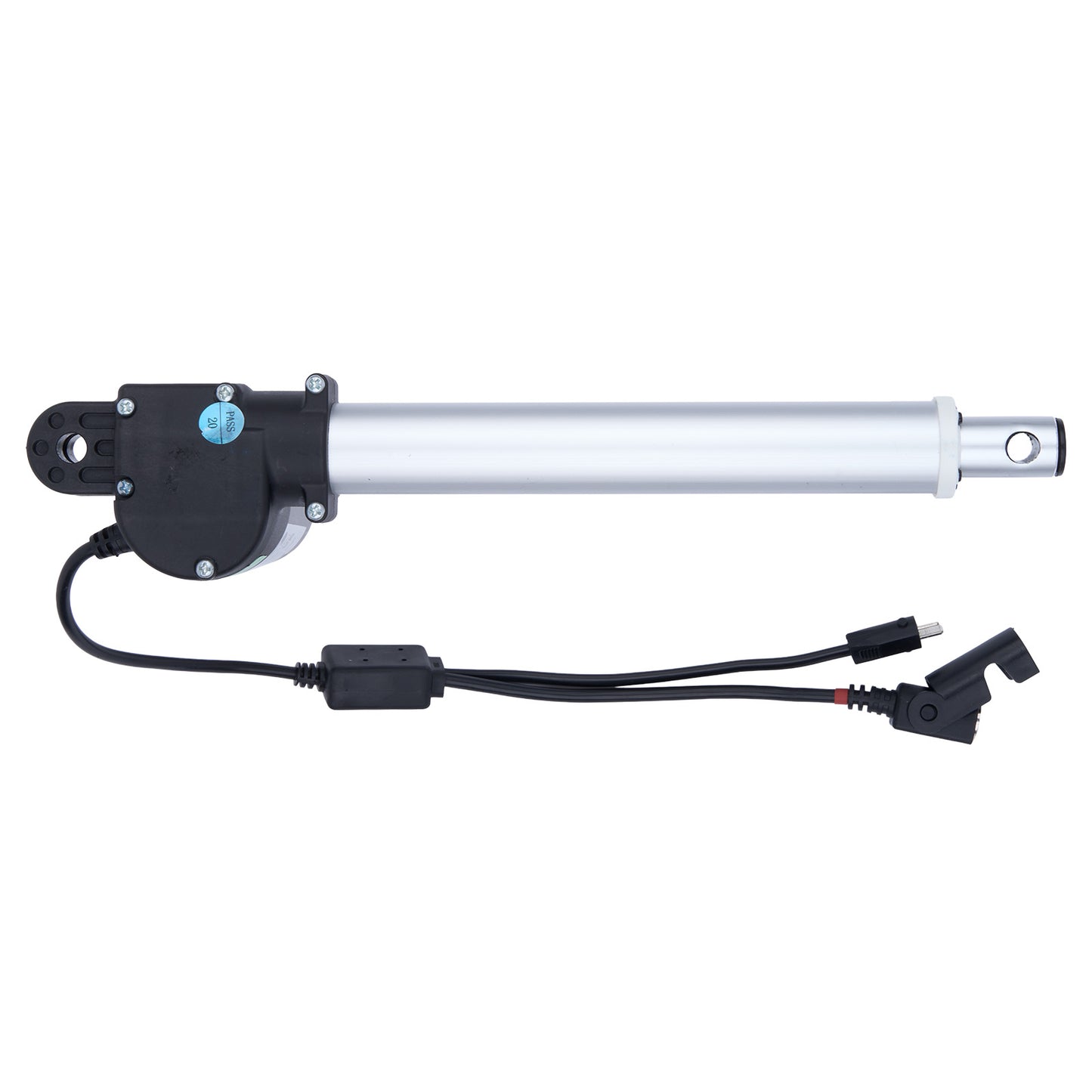 Linear actuator with wiring on a white background