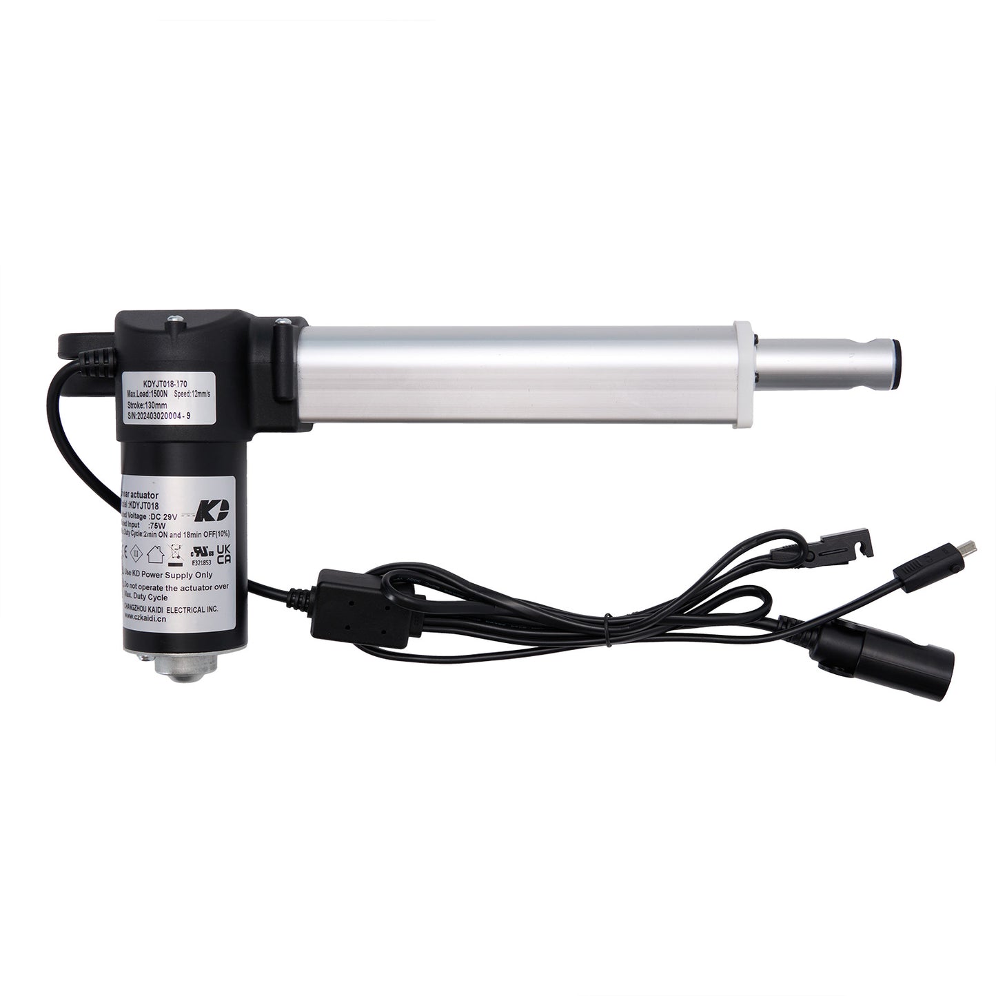 Linear actuator with wiring on a white background