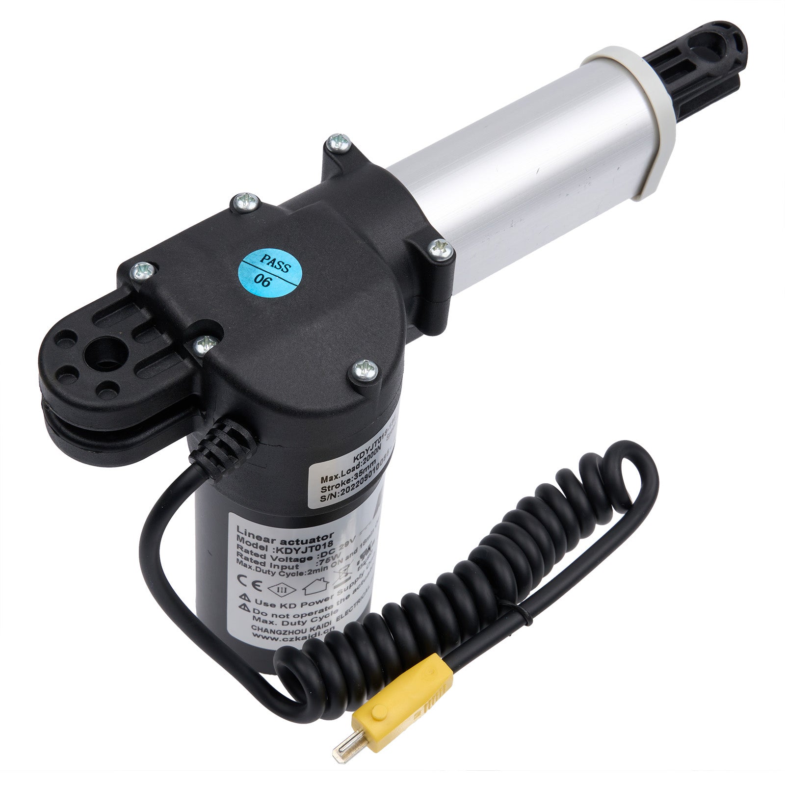 Linear actuator with coiled cable on a white background