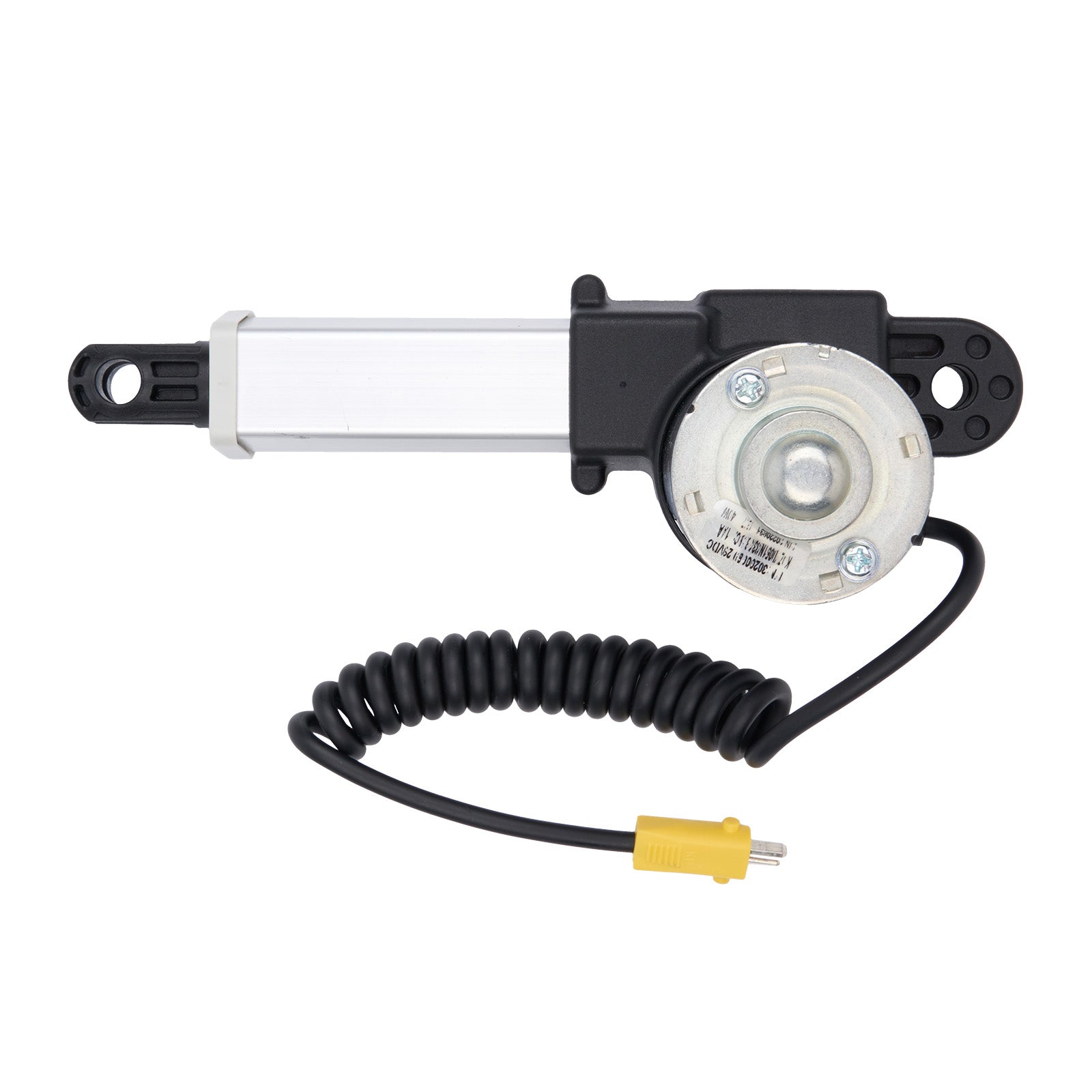 Car window motor with coiled cable on a white background