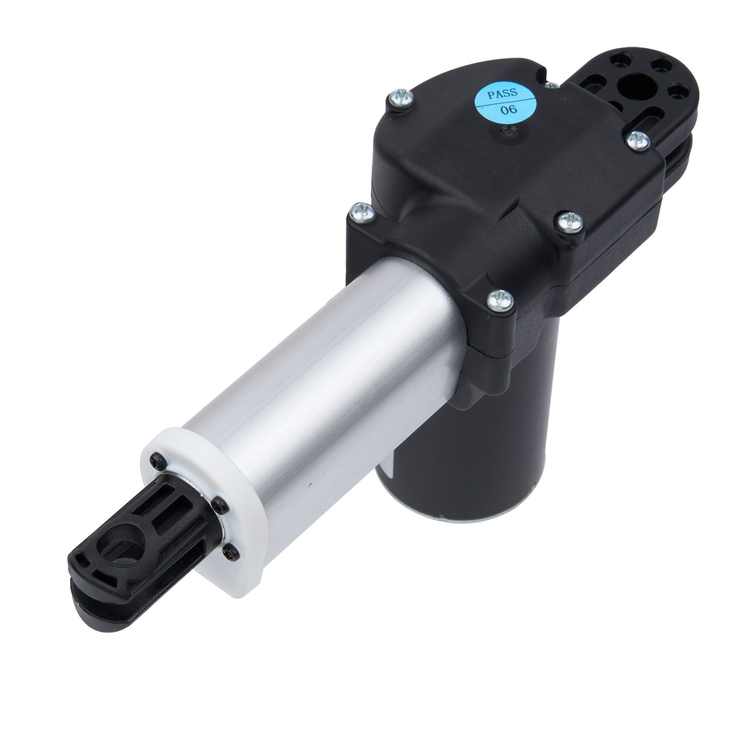 Black and silver pneumatic tool on a white background