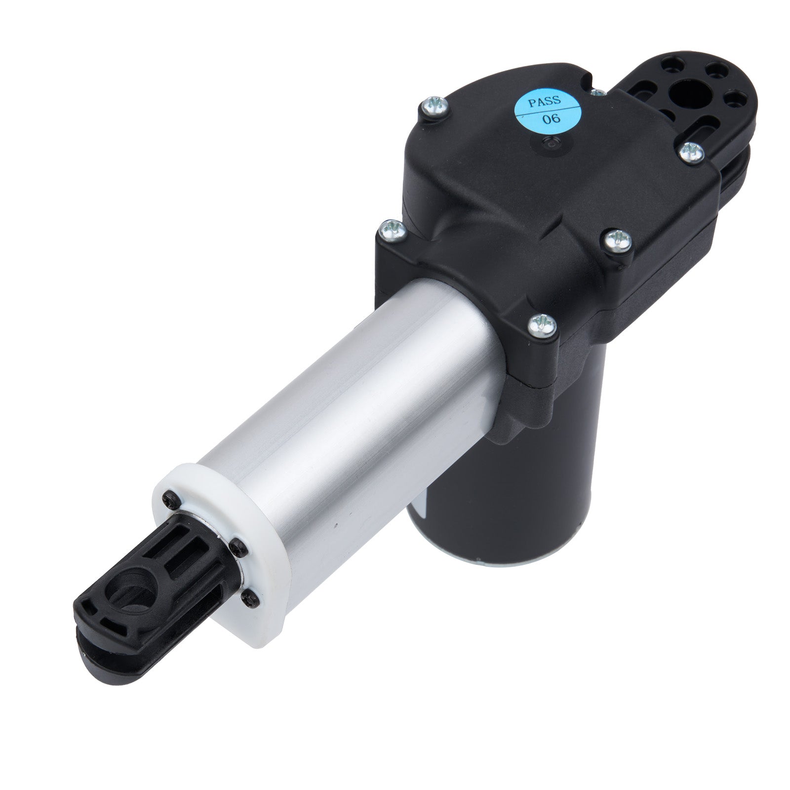 Black and silver pneumatic tool on a white background