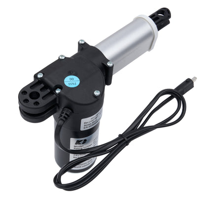 Black and silver electric actuator with wiring on a white background