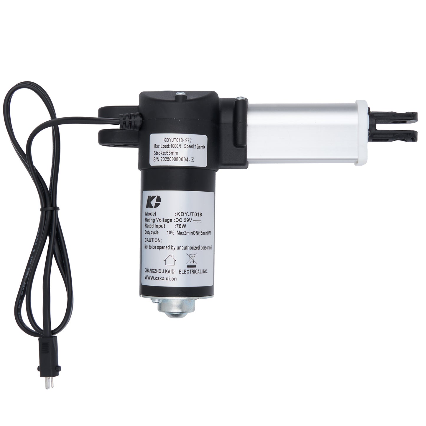 Electric actuator with wiring on a white background