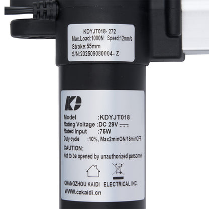 Black mechanical component with labeled specifications on a white background