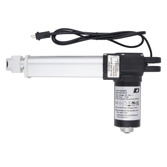 A linear motor or stepper motor with an attached power cord, shown on a white background with blue dimension lines indicating 355mm total length, 105mm left section, and 250mm right section.