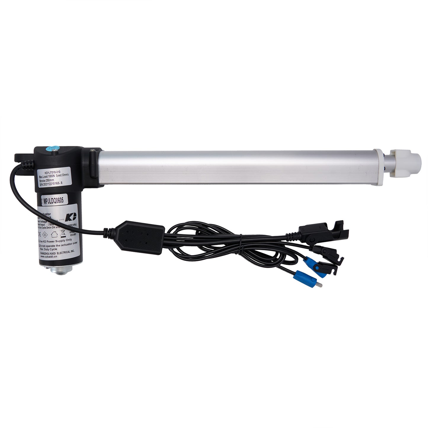 Linear actuator with cable on a white background