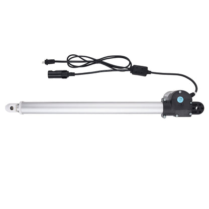An electric linear motor rod with a long silver metal shaft, a black motor housing, and a black power cable with connectors, shown against a plain white background.