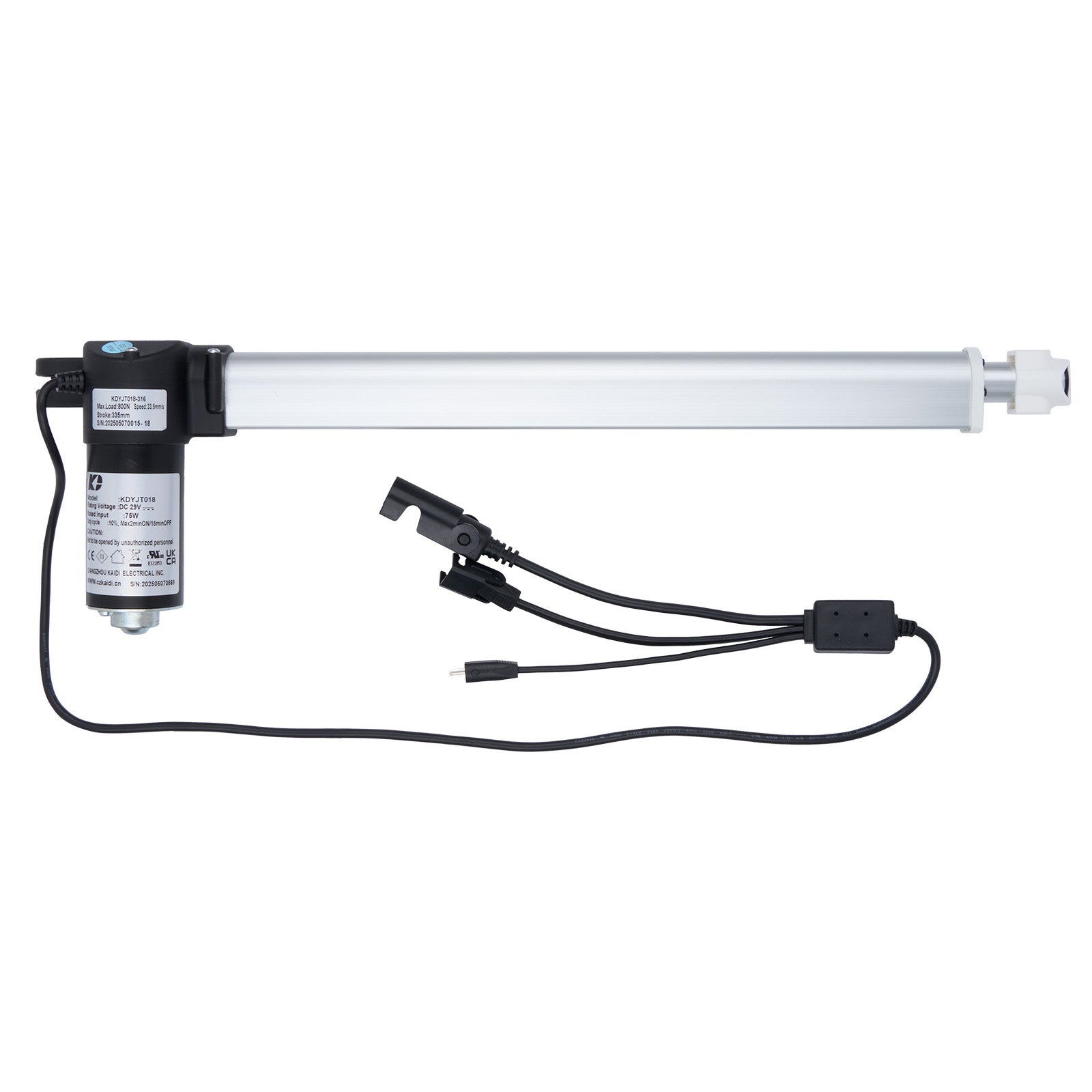 Linear actuator with cables on a white background