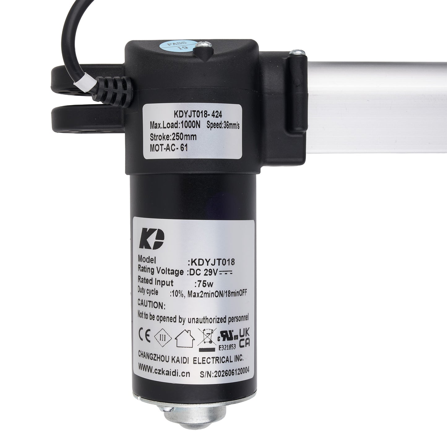 A black and silver industrial motor controller with printed technical specifications and a K2 logo, shown on a white background.