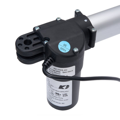 Electric linear actuator with visible branding on a white background