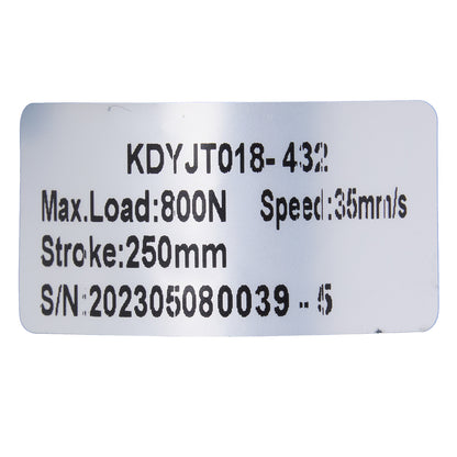 Metal label with technical specifications on a white background