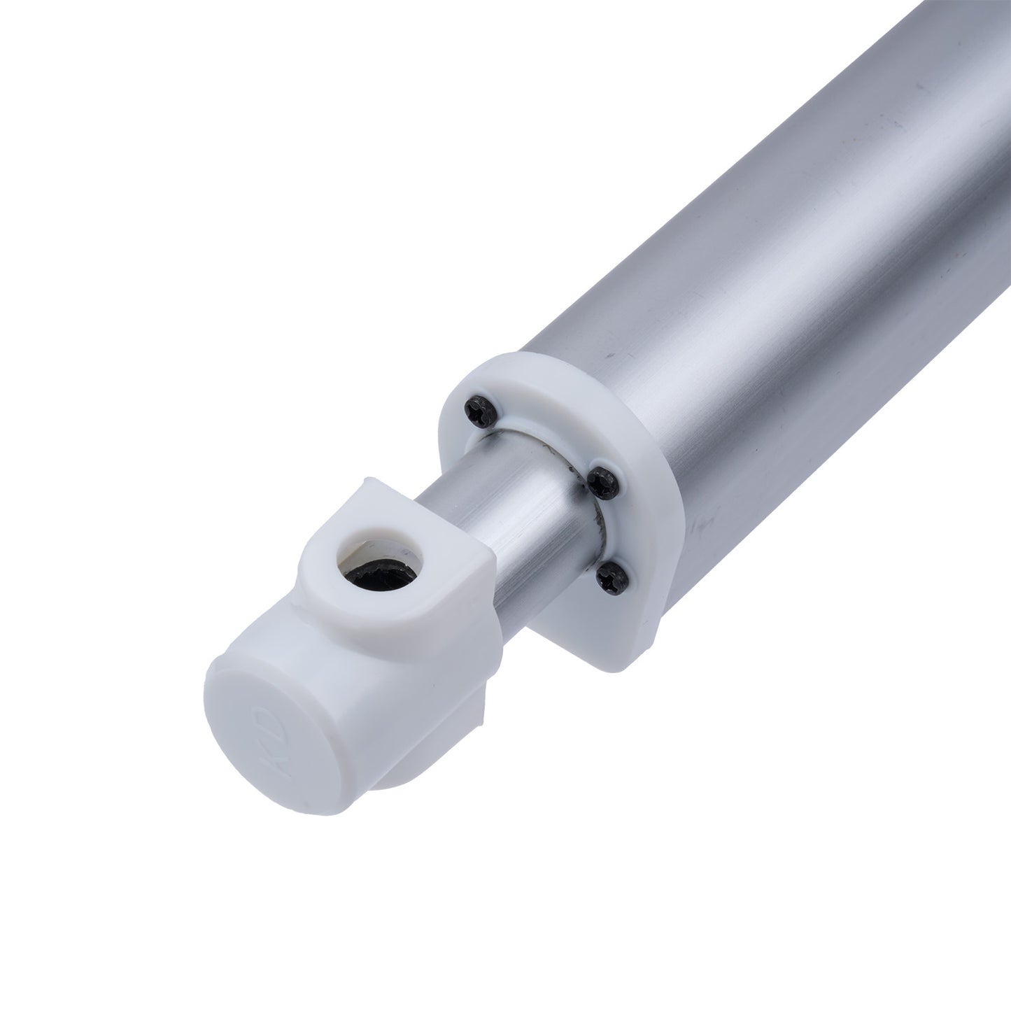 Metallic cylindrical component on a white background