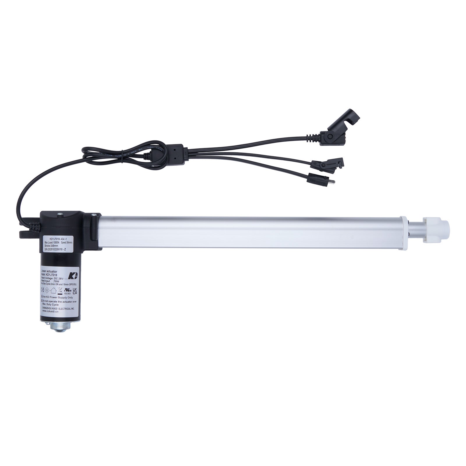 Linear actuator with wiring on a white background
