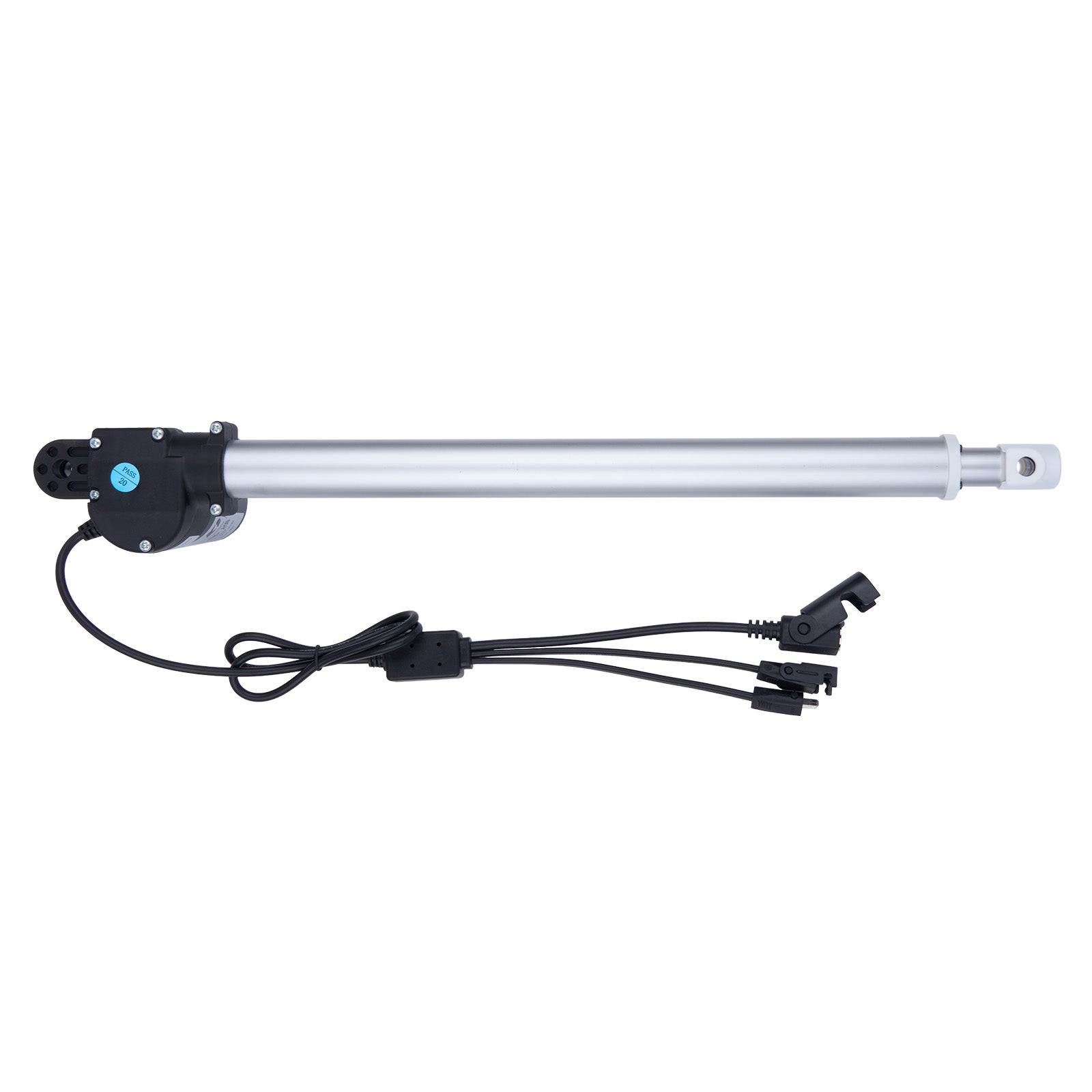 Linear actuator with wiring on a white background