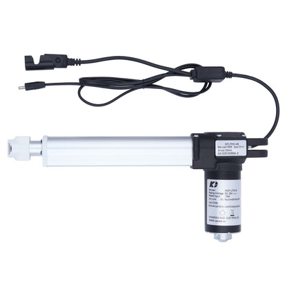 Electric linear actuator with power cable on a white background