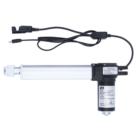 Electric linear actuator with power cable on a white background