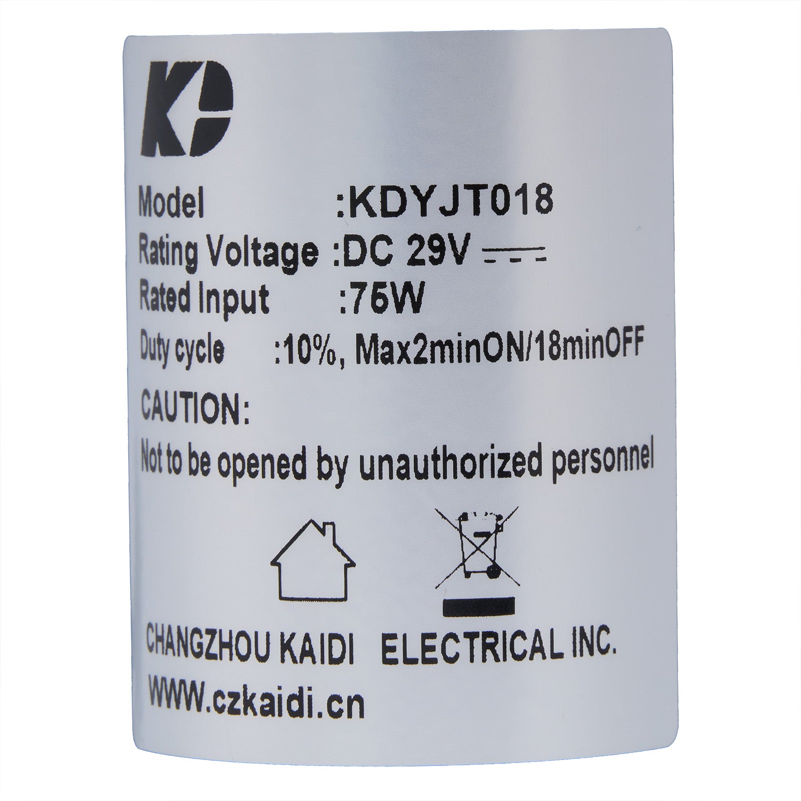 Technical label with specifications on a white background
