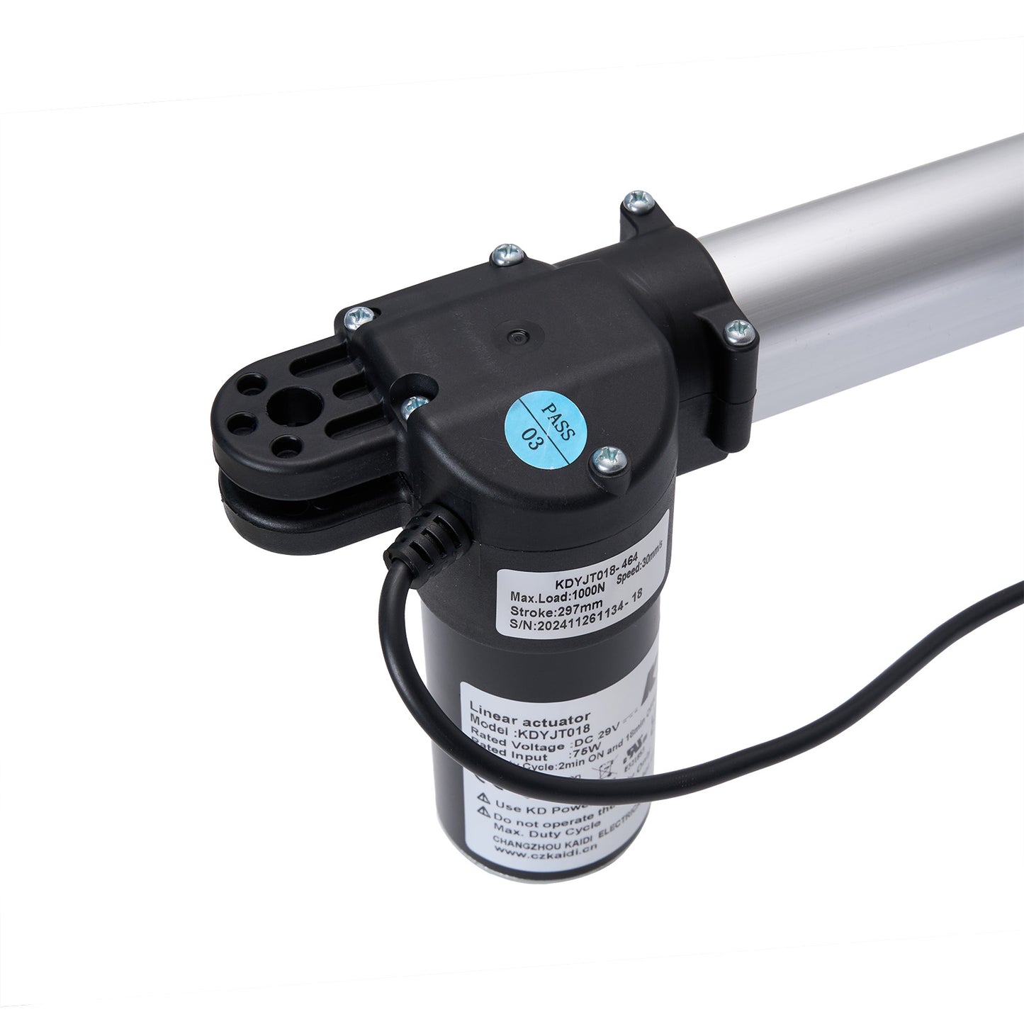 Linear actuator with cable on a white background