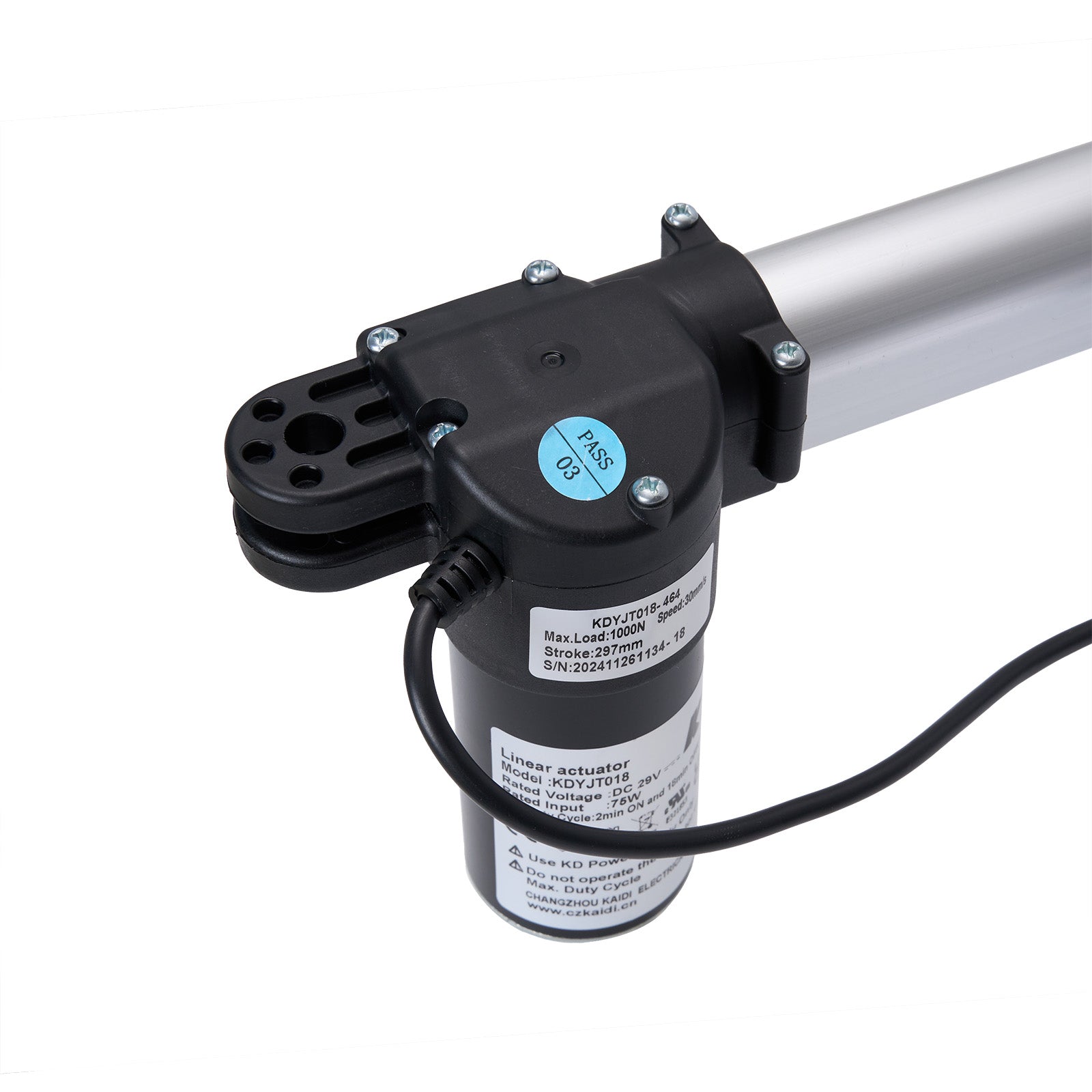 Linear actuator with cable on a white background