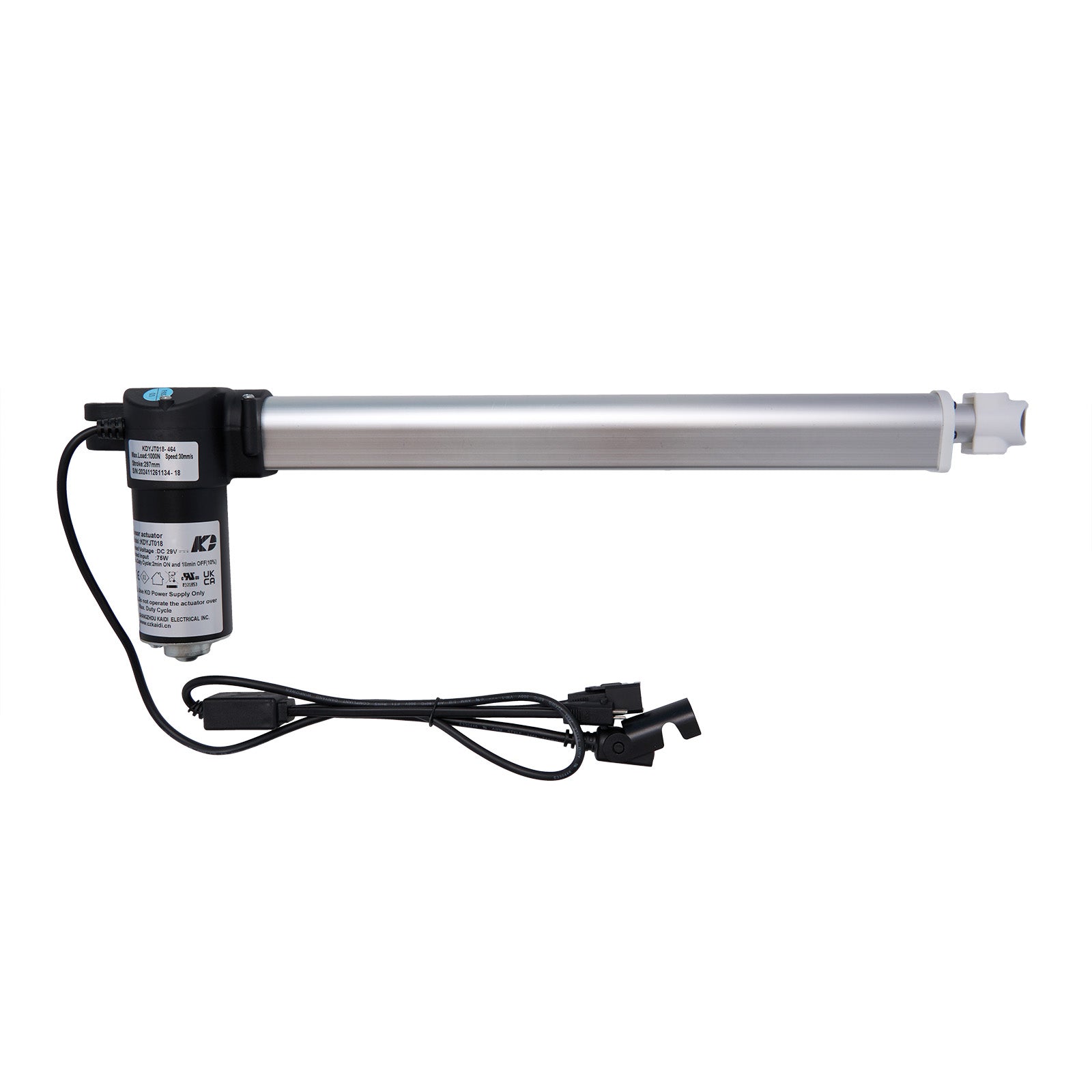 Linear actuator with cable on a white background