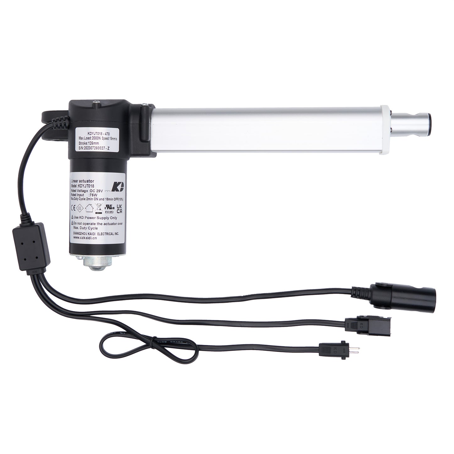 Electric actuator with wiring on a white background