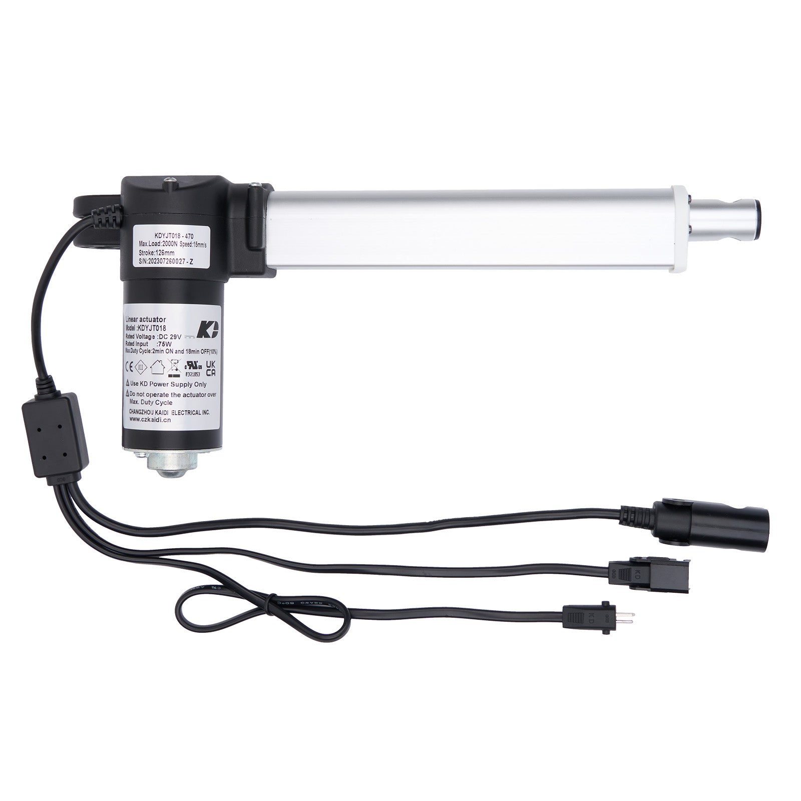 Electric actuator with wiring on a white background