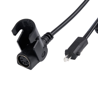 Black audio cable with XLR plug and USB connector on a white background