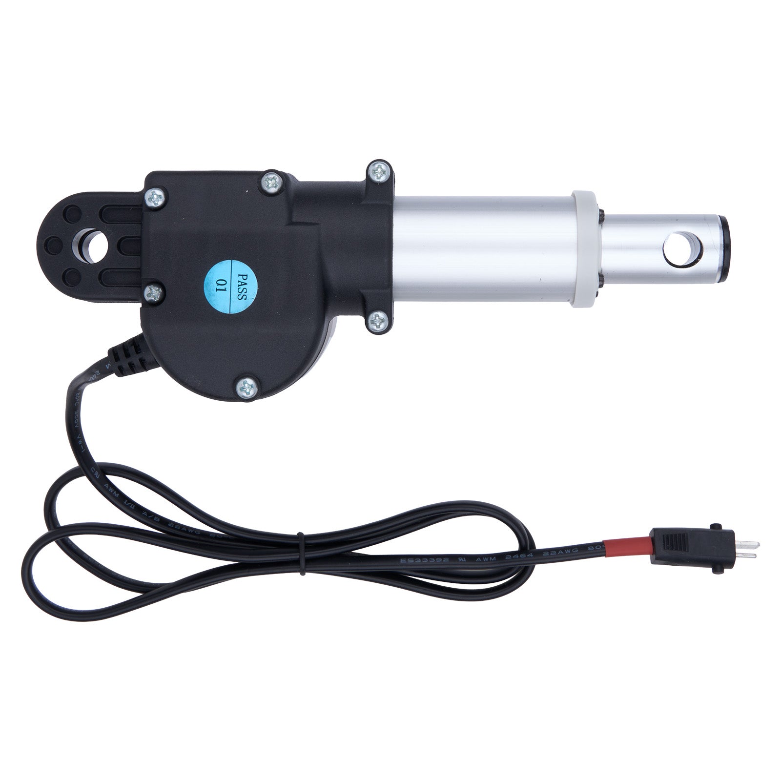 Electric linear actuator with wiring on a white background