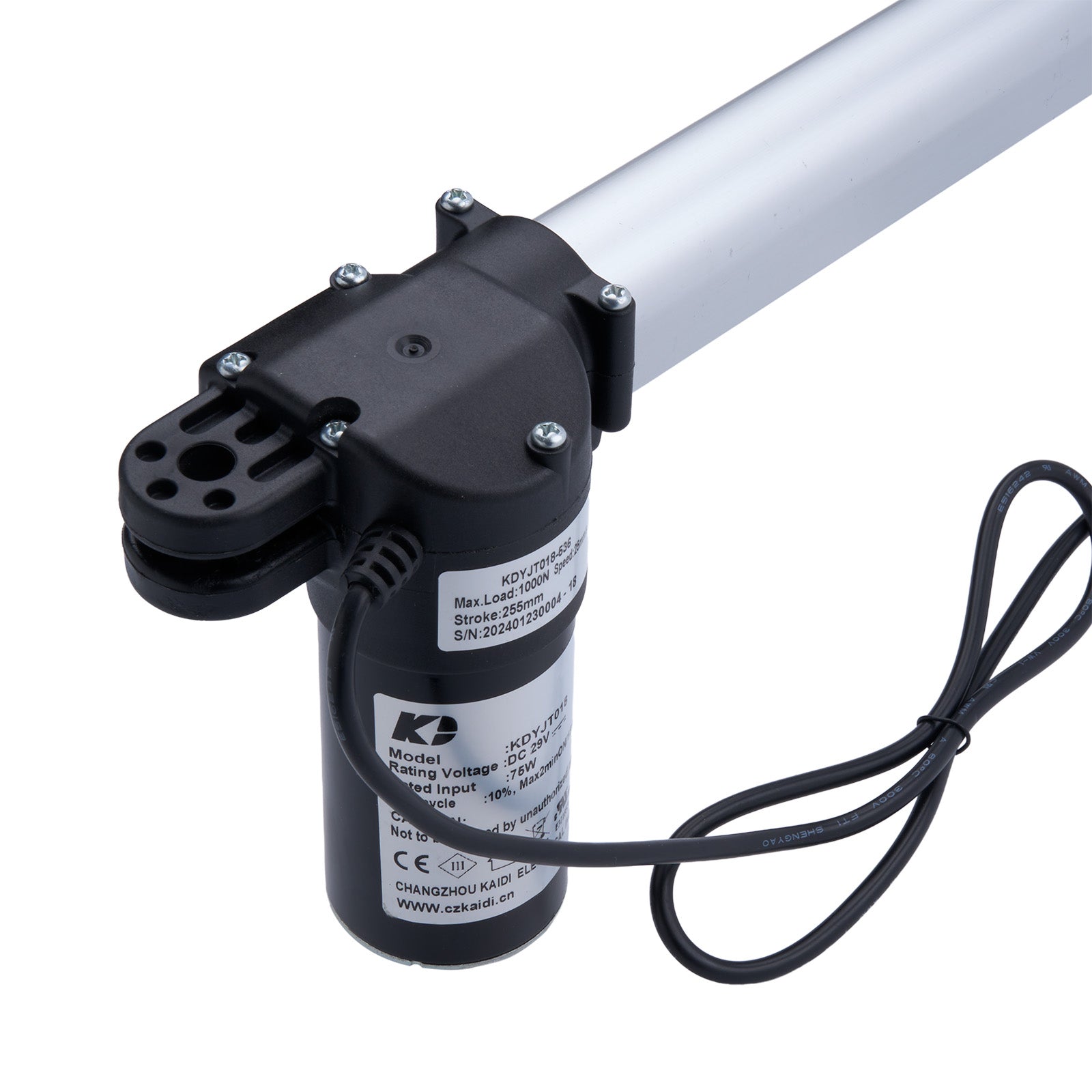 Electric actuator with cable on a white background