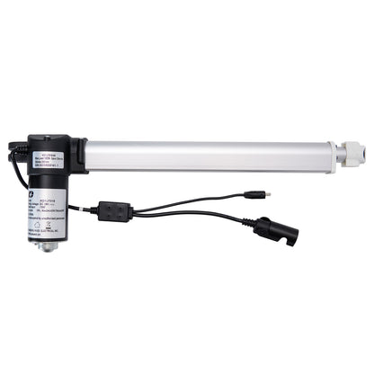 Linear actuator with wiring on a white background