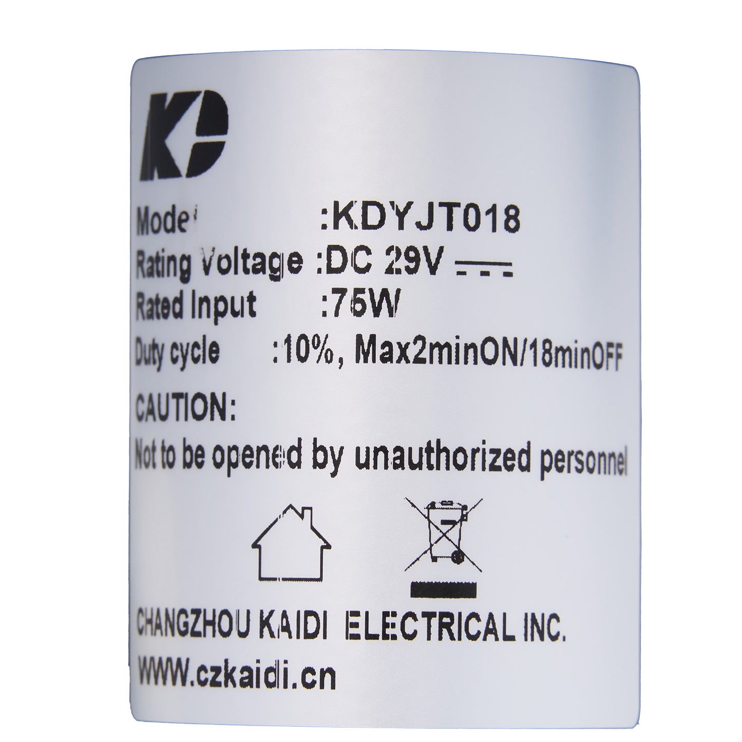 Label with technical specifications and branding on a white background