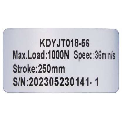 Label with technical specifications on a white background
