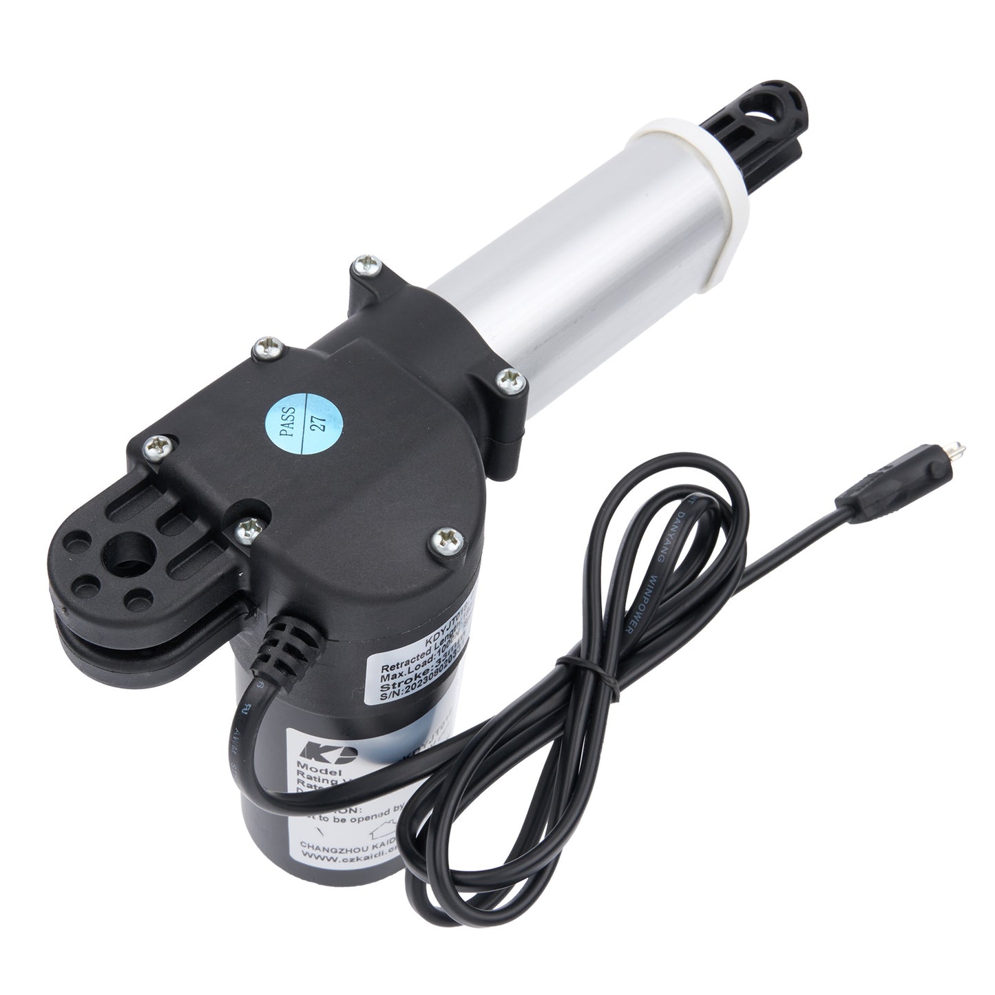 Electric actuator with wiring on a white background