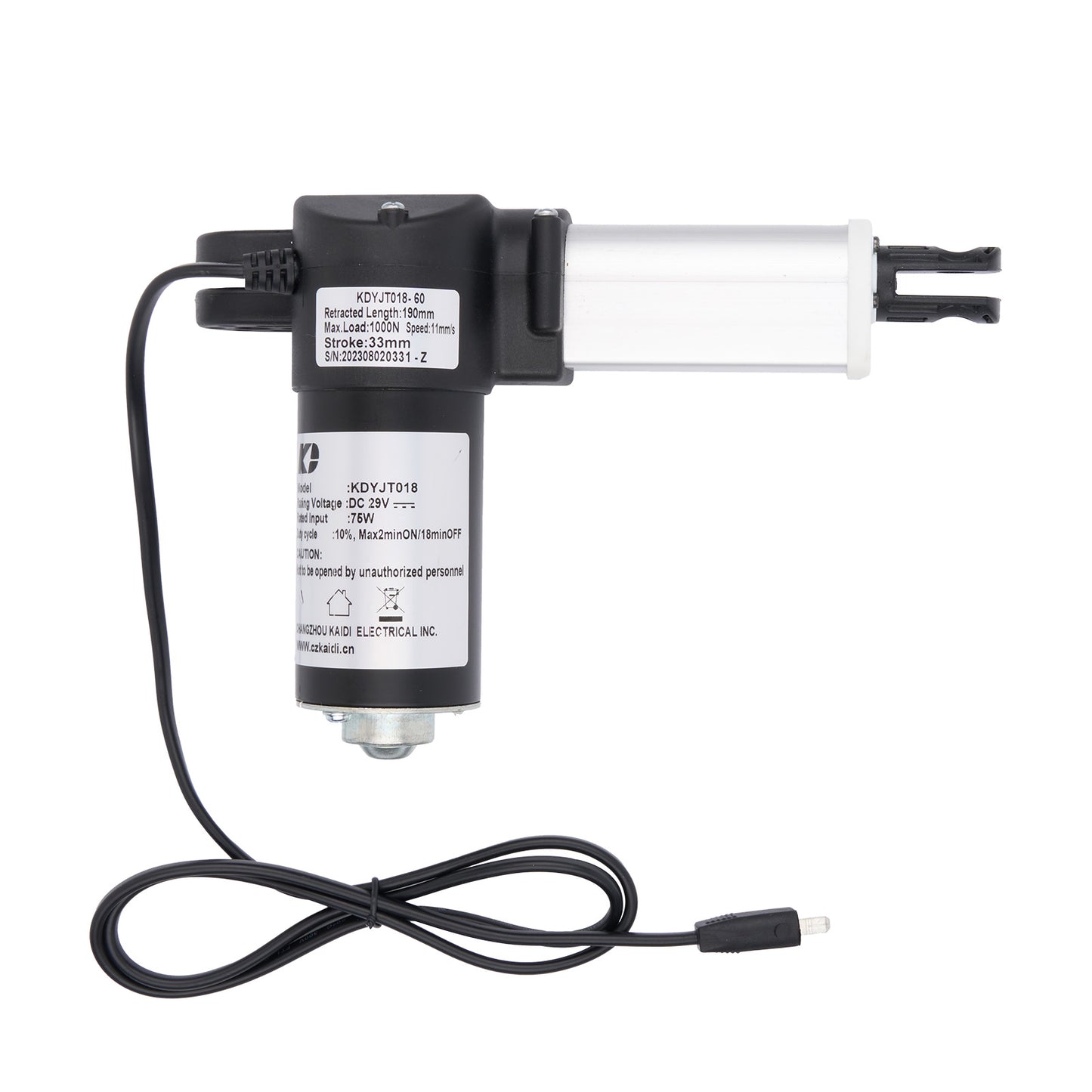 Electric actuator with cable on a white background